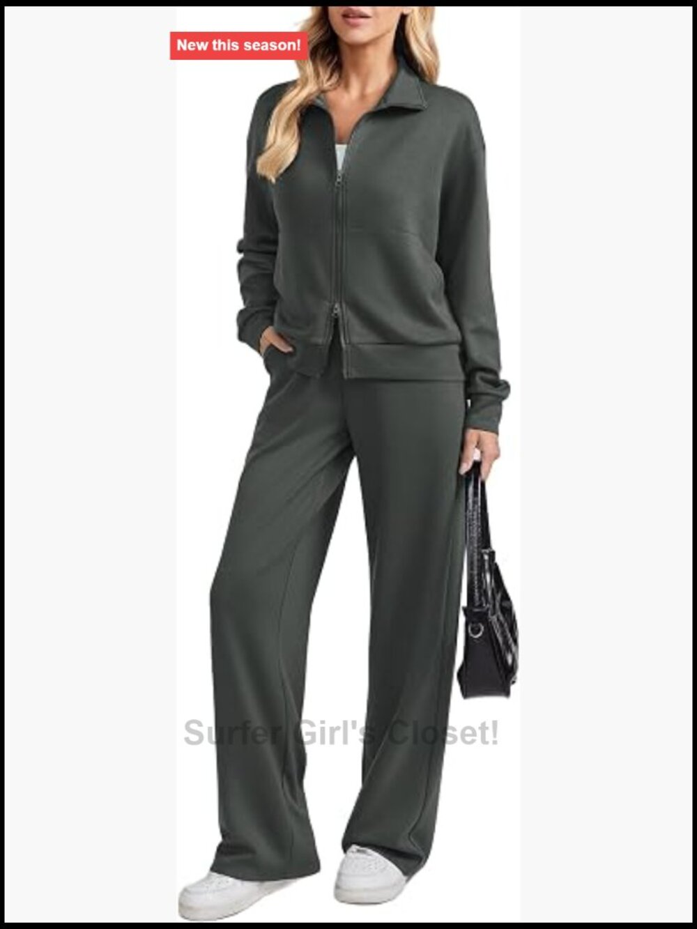 2 Piece Tracksuit Set Two-Way Zip Wide Leg Pants Travel Lounge